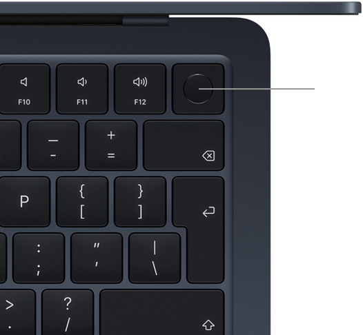 „MacBook Air“ klaviatūros su „Touch ID“ vaizdas iš viršaus