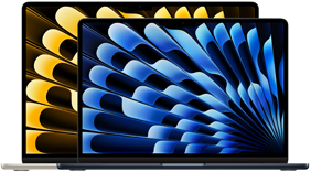 13 colių ir 15 colių „MacBook Air“ modelių vaizdas iš priekio, kuriame matosi ekrano dydžiai (matuojant įstrižainę)
