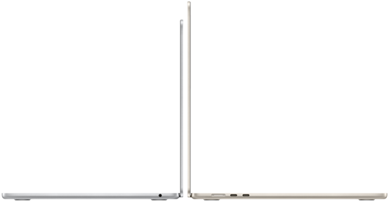 13 ir 15 colių „MacBook Air“ modeliai atidaryti vienas šalia kito