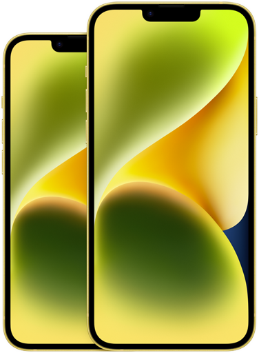 Priekinės 6,1 colio „iPhone 14“ pusės vaizdas Priekinės 6,7 colio „iPhone 14 Plus“ pusės vaizdas
